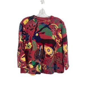 Boho Artsy Crew Neck Sweater Deer Forestcore Retro Novelty Print Sz Small